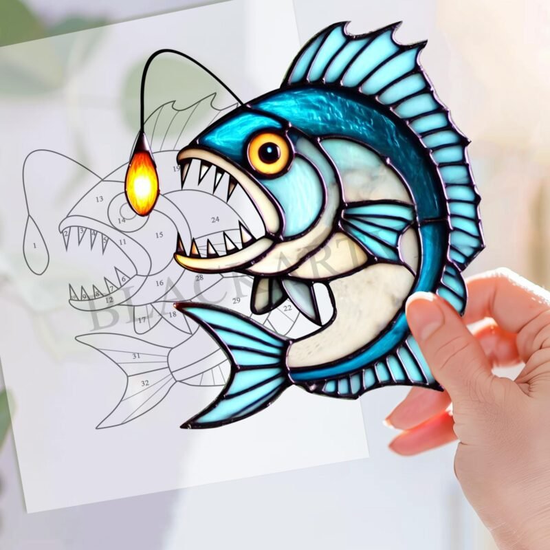Digital Download Angler Fish Devil Fish  T01 Stained Glass Pattern, Modern Suncatcher, Diy Stained Glass - Image 3