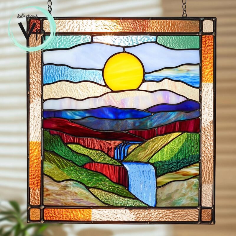 Digital Download Mountain home decoration T01,Stained Glass Pattern, Modern Suncatcher, Diy , Stained Glass Windows , Christmas.