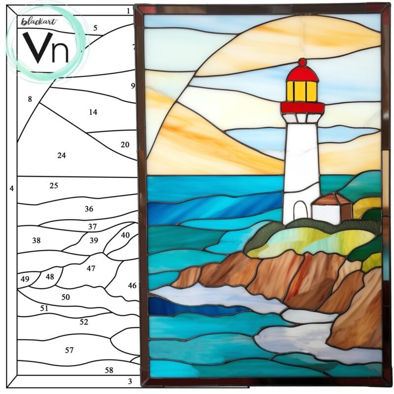 Digital Download Mountain Lighthouse  landscape T07,Stained Glass Pattern, Modern Suncatcher, Diy , Stained Glass Windows , Christmas.