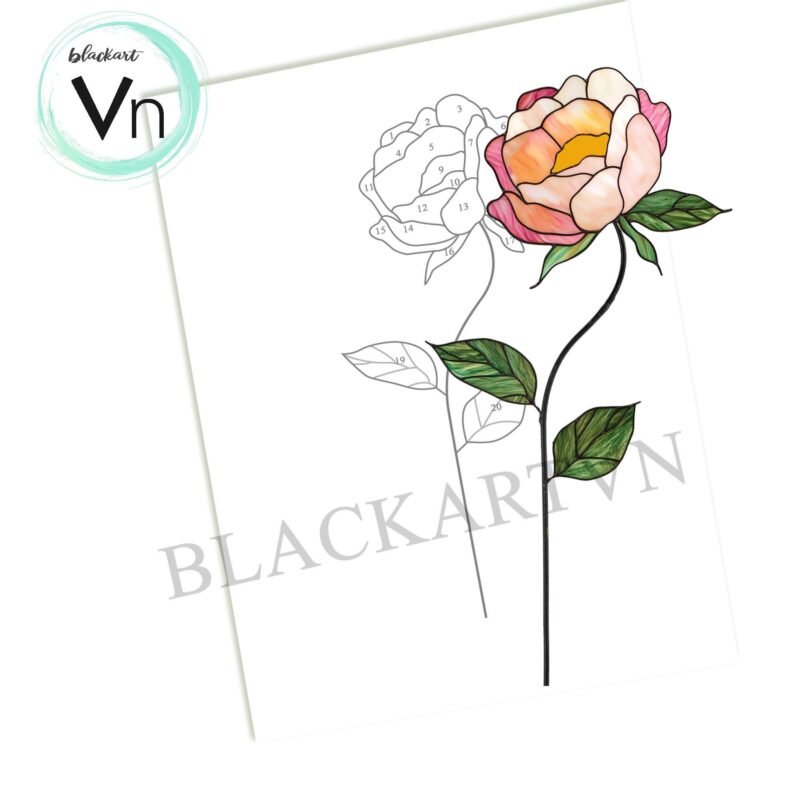 Digital Download Peony Flower T01 Stained Glass Pattern, Modern Suncatcher, Diy Stained Glass - Image 4