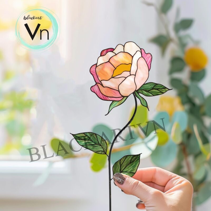 Digital Download Peony Flower T01 Stained Glass Pattern, Modern Suncatcher, Diy Stained Glass - Image 2