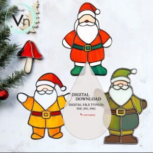 Digital Download 3 Pattern Santa Claus T01 Stained Glass  , Modern Suncatcher, Diy Stained Glass