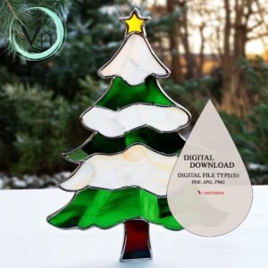 Digital Download Christmas pine  tree T01 Stained Glass  , Modern Suncatcher, Diy Stained Glass