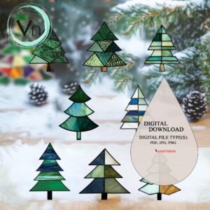 Digital Download Christmas pine  tree T02 Stained Glass  , Modern Suncatcher, Diy Stained Glass