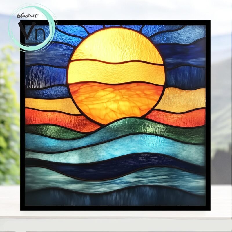 Digital Download Sunset over the ocean T01 ,Stained Glass Pattern, Modern Suncatcher, Diy , Stained Glass Windows , Christmas.