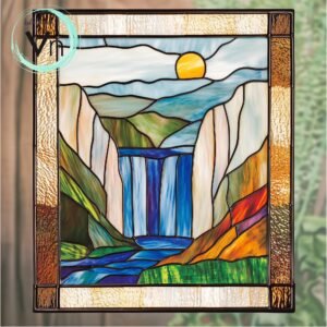 Digital Download Waterfall in the middle of the forest T02,Stained Glass Pattern, Modern Suncatcher, Diy , Stained Glass Windows ,Christmas.