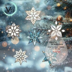 Digital Download Snowflake  T01 Stained Glass Pattern, Modern Suncatcher, Diy Stained Glass