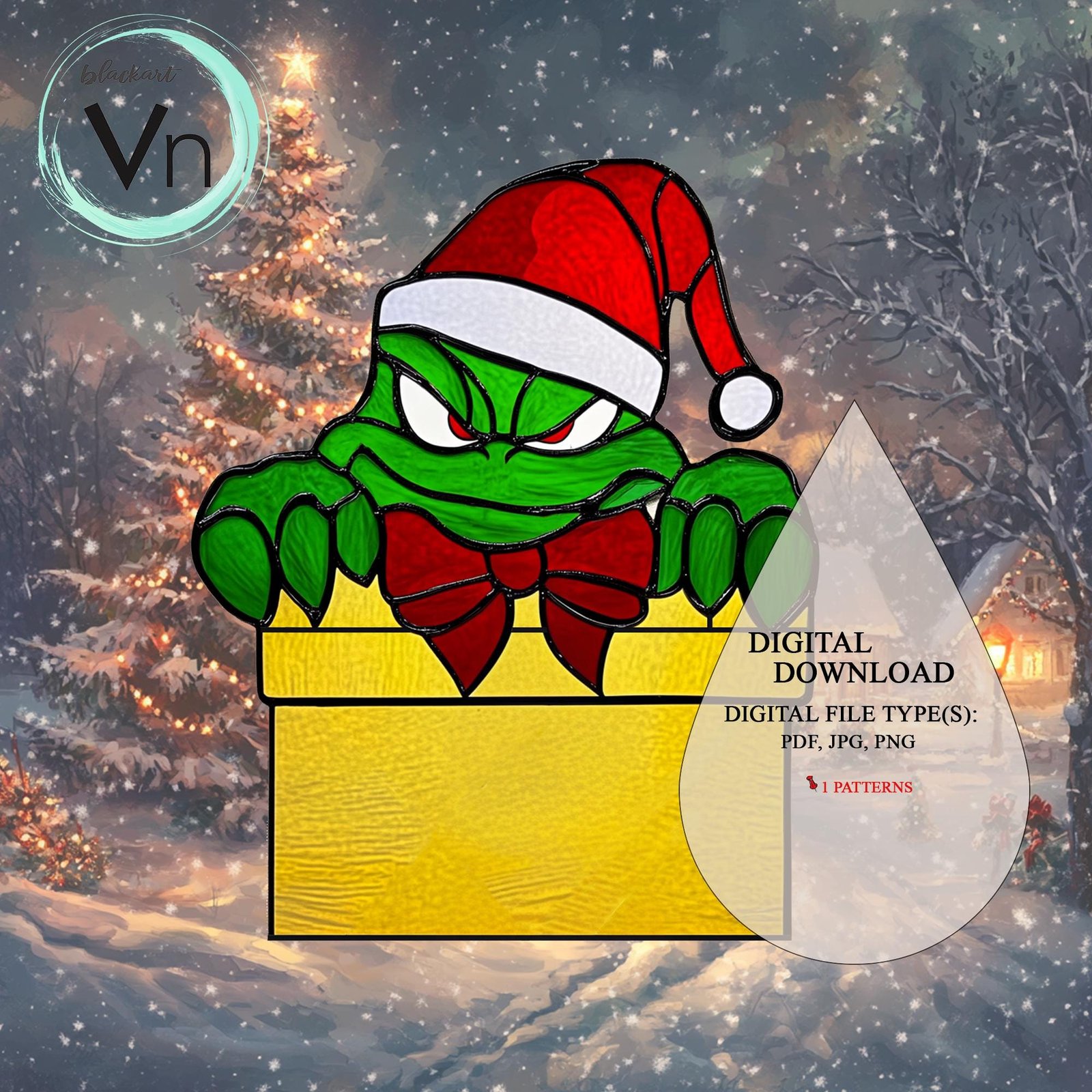 Digital Download Grinch T01 stained glass ornaments, DIY stained glass, Christmas Suncatcher patterns, grinch christmas patterns