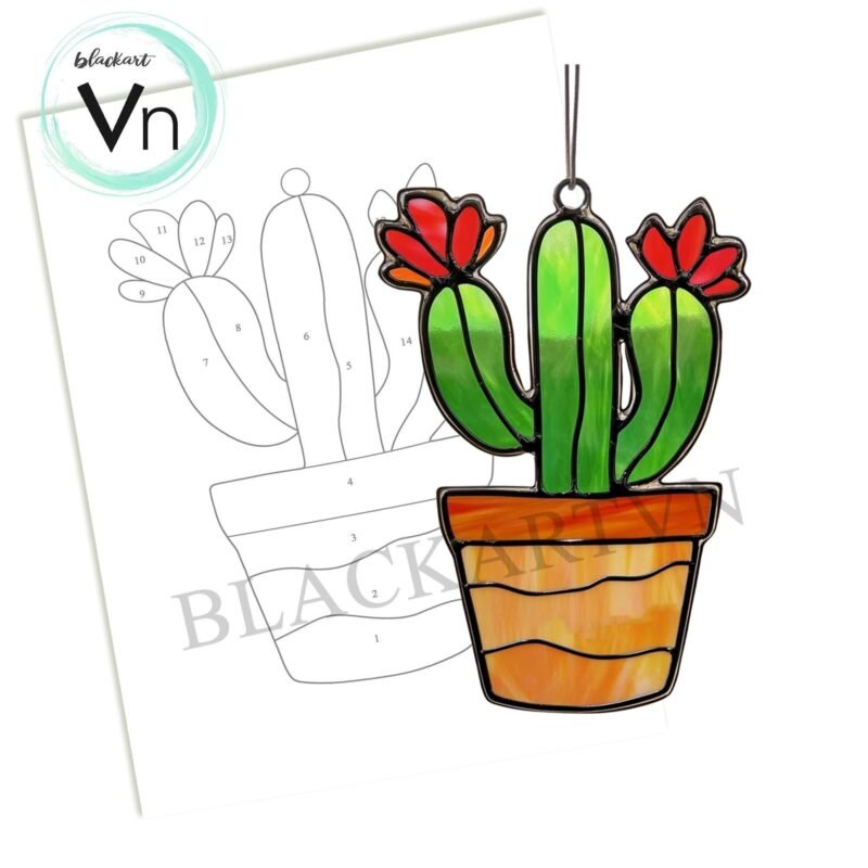 Digital Download cactus T01 Stained Glass Pattern   Stained Glass  , Modern Suncatcher, Diy Stained Glass - Image 4