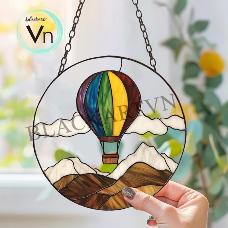 Digital Download Stained Glass Balloon Mountain T01, Modern Suncatcher, Diy Stained Glass,Window Hanging Decor. - Image 3