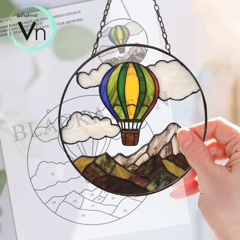 Digital Download Stained Glass Balloon Mountain T02, Modern Suncatcher, Diy Stained Glass,Window Hanging Decor. - Image 4