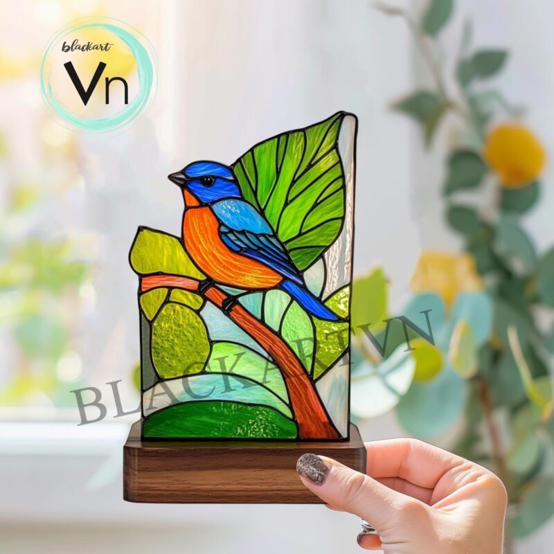 Digital Download Small blue bird flower stained glass Pattern, Modern Suncatcher, Diy Stained Glass bird  Pattern - Image 2