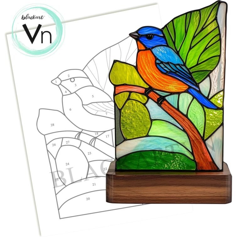 Digital Download Small blue bird flower stained glass Pattern, Modern Suncatcher, Diy Stained Glass bird  Pattern - Image 4
