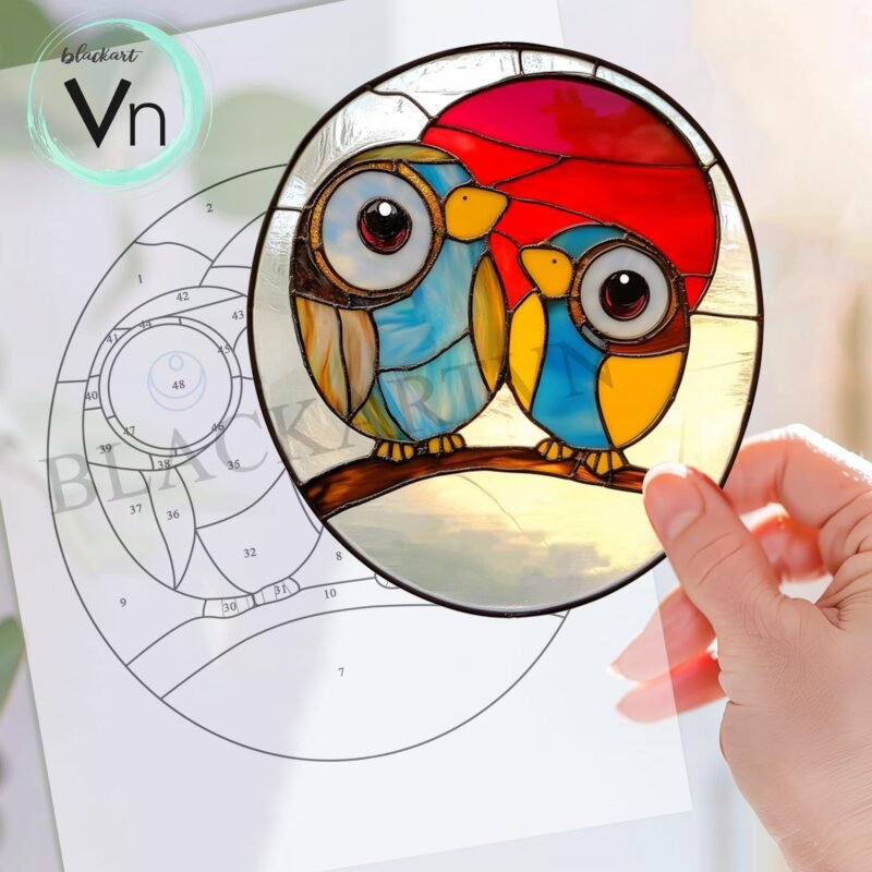Digital Download two cute birds T01, Stained Glass Pattern Modern Suncatcher Diy Easy art Hobby License Beginner to Intermediate stain glass - Image 3