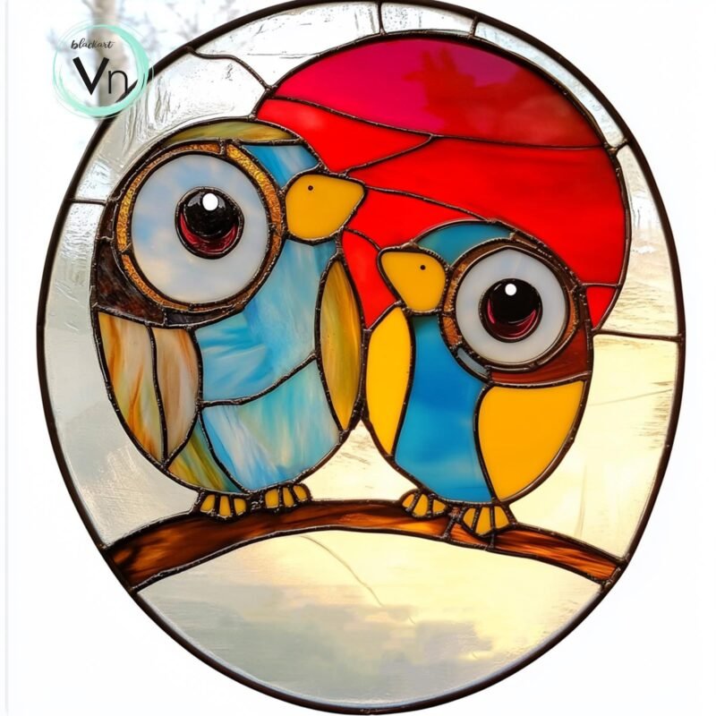 Digital Download two cute birds T01, Stained Glass Pattern Modern Suncatcher Diy Easy art Hobby License Beginner to Intermediate stain glass
