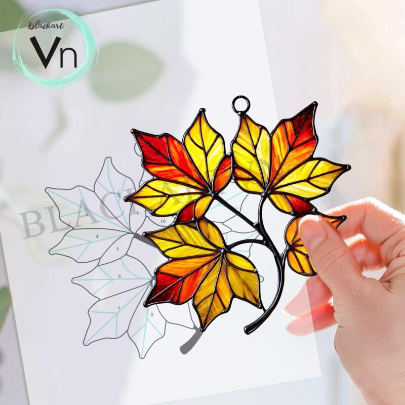 Digital Download maple leaf T02 Stained Glass Pattern, Modern Suncatcher, Diy Stained Glass - Image 4