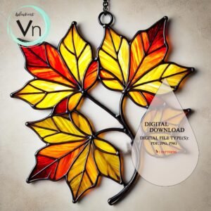 Digital Download maple leaf T02 Stained Glass Pattern, Modern Suncatcher, Diy Stained Glass