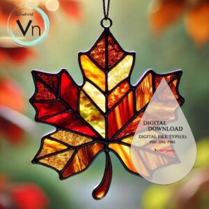 Digital Download maple leaf T01 Stained Glass Pattern, Modern Suncatcher, Diy Stained Glass