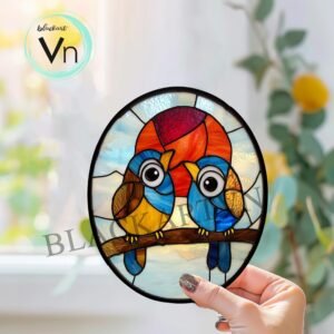 Digital Download two cute birds T02, Stained Glass Pattern Modern Suncatcher Diy Easy art Hobby License Beginner to Intermediate stain glass