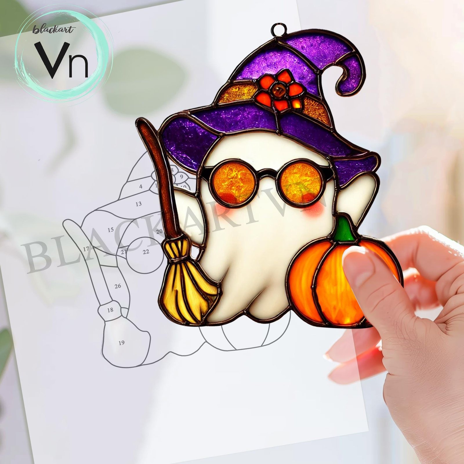 Digital Download Halloween Ghost T05, Stained Glass Pattern Modern Suncatcher Diy Easy art Hobby License Beginner - Image 3