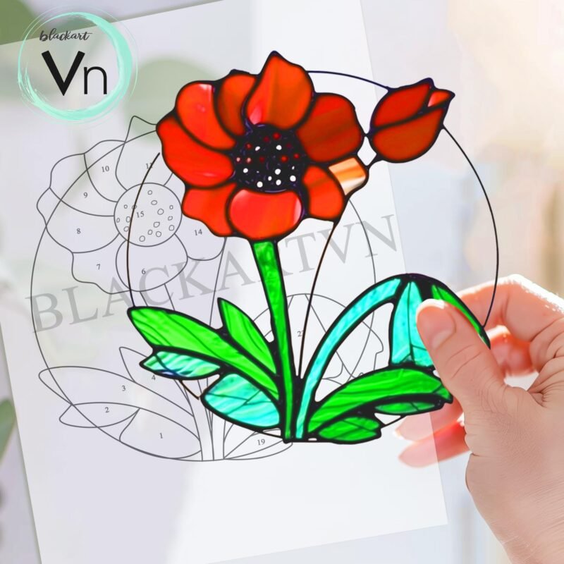 Digital Download Poppy flower T09 Stained Glass Pattern, Modern Suncatcher, Diy Stained Glass,Mother's Day - Image 3