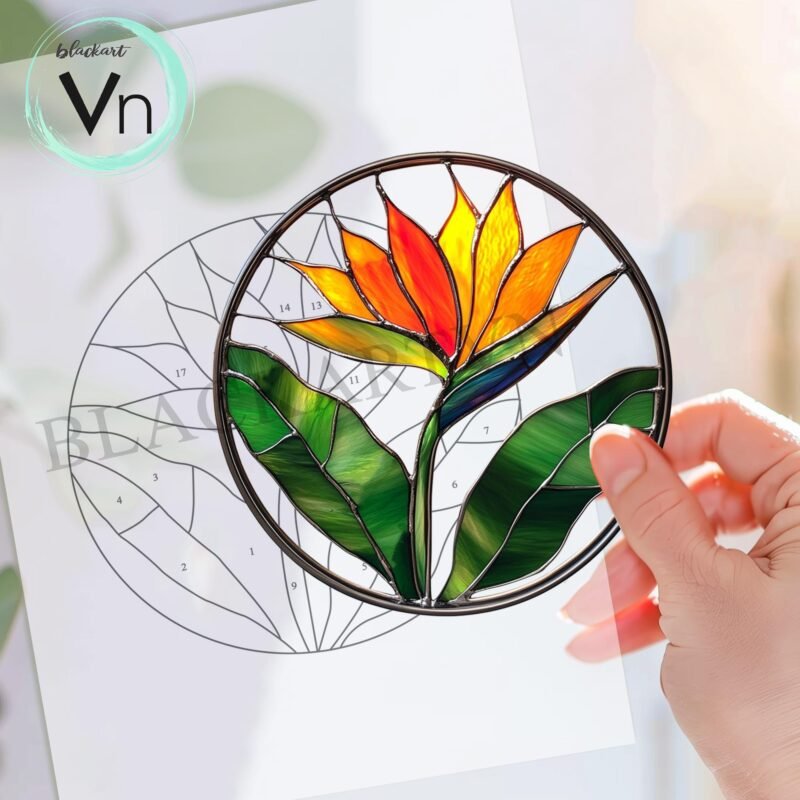 Digital Download Bird of paradise flower T01 Stained Glass Pattern, Modern Suncatcher, Diy Stained Glass - Image 2