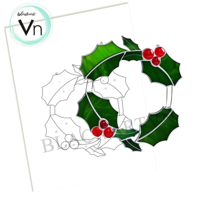 Digital Download Christmas wreath T01 Stained Glass Pattern, Modern Suncatcher, Diy Stained Glass - Image 4