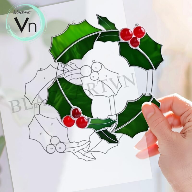 Digital Download Christmas wreath T01 Stained Glass Pattern, Modern Suncatcher, Diy Stained Glass - Image 3