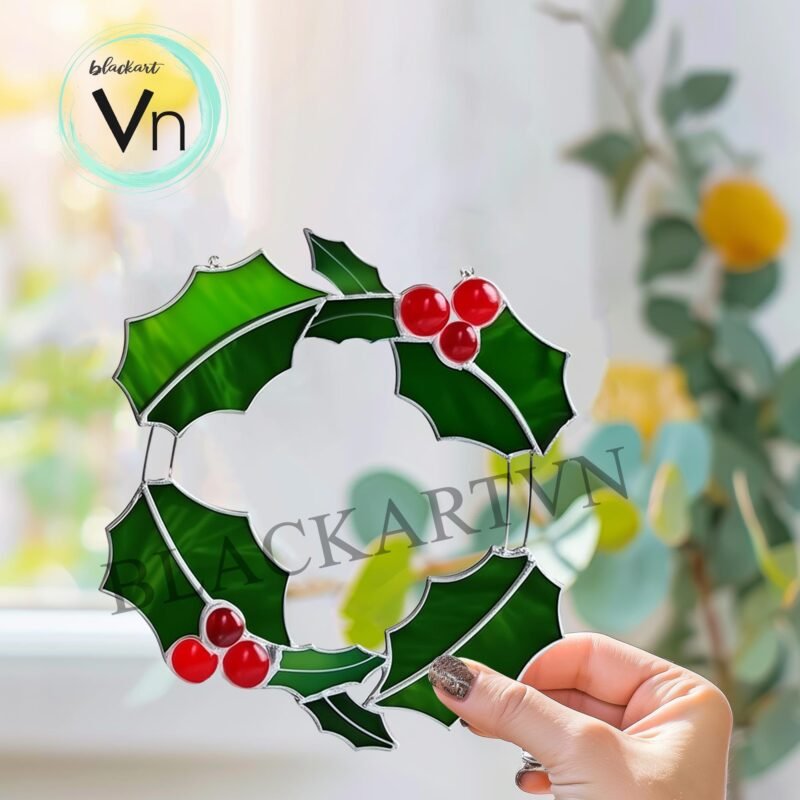 Digital Download Christmas wreath T01 Stained Glass Pattern, Modern Suncatcher, Diy Stained Glass - Image 2