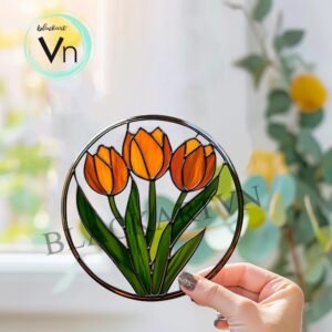 Digital Download Tulip flower T02 Stained Glass Pattern, Modern Suncatcher, Diy Stained Glass