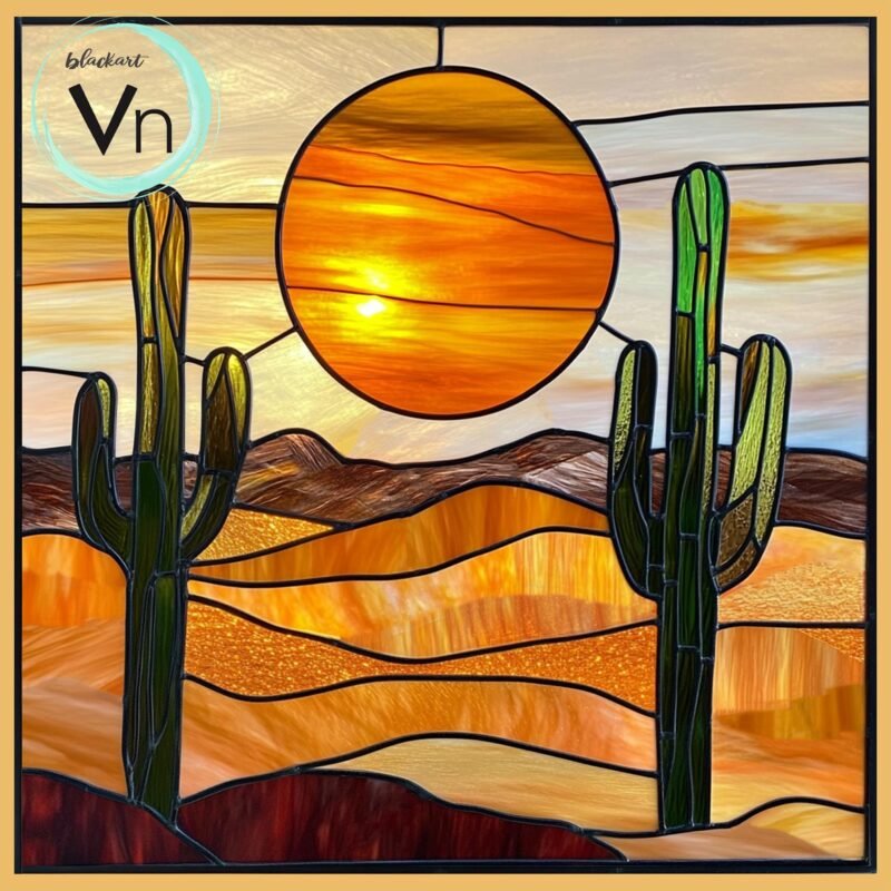 Digital Download Abstract cactus in the desert T02,Stained Glass Pattern, Modern Suncatcher, Diy , Stained Glass Windows , Christmas.