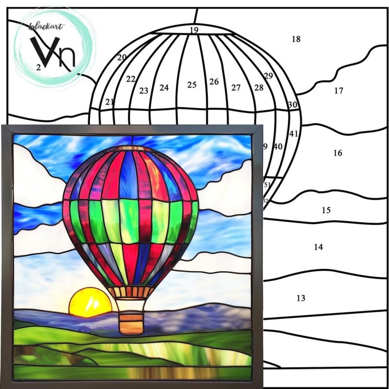 Digital Download Hot Air Balloon  T05 ,Stained Glass Pattern, Modern Suncatcher, Diy , Stained Glass Windows , Christmas.