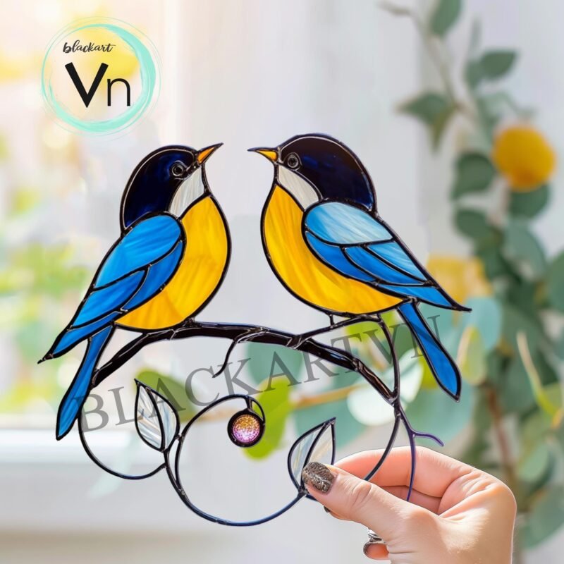 Digital Download  Couple  birds T09  Stained Glass Pattern, Modern Suncatcher, Diy Stained Glass| Beginner - Image 2