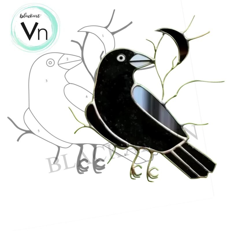 Digital Download Crow T01 ,  Stained Glass Pattern Modern Suncatcher Diy Easy art Hobby License Beginner to Intermediate stain glass - Image 4