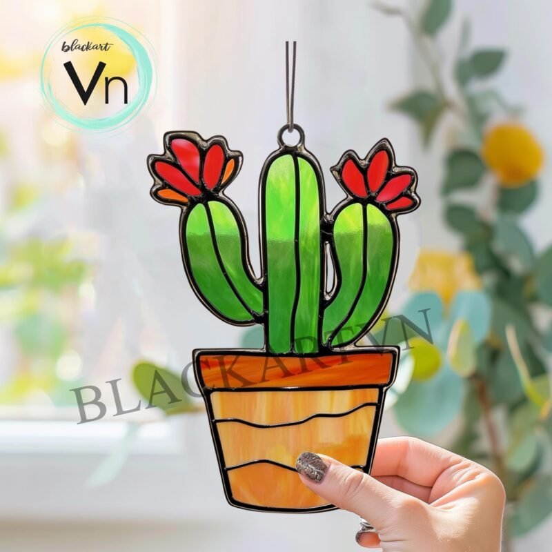 Digital Download cactus T01 Stained Glass Pattern   Stained Glass  , Modern Suncatcher, Diy Stained Glass - Image 2