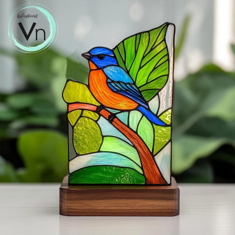 Digital Download Small blue bird flower stained glass Pattern, Modern Suncatcher, Diy Stained Glass bird  Pattern
