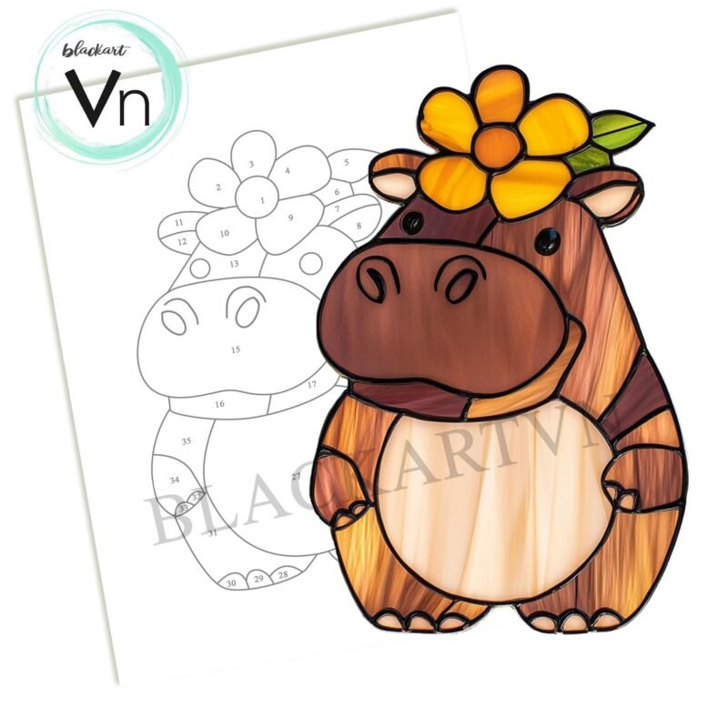 Digital Download Hippo T01,Stained Glass Pattern,Modern Suncatcher,Diy Stained Glass,Easy art Hobby License Beginner to Intermediate - Image 4