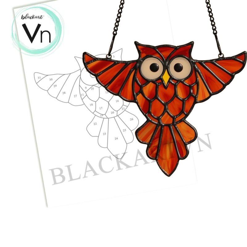 Digital Download Golden Owl Stained Glass T01, Stained Glass Pattern Modern Suncatcher Diy Easy art Hobby - Image 4