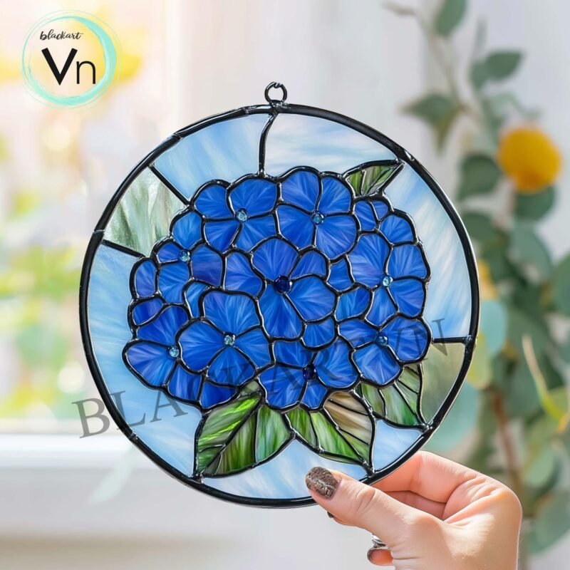 Digital Download Blue Hydrangea H01 Stained Glass Pattern, Modern Suncatcher, Diy Stained Glass - Image 2