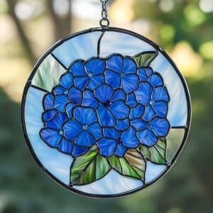 Digital Download Blue Hydrangea H01 Stained Glass Pattern, Modern Suncatcher, Diy Stained Glass