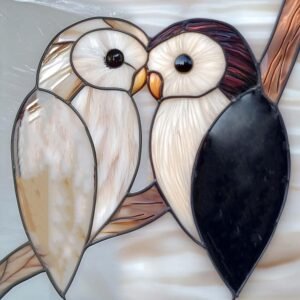 Digital Download Couple OWL N01 black and white , Stained Glass Pattern Modern Suncatcher Diy Easy art Hobby License Beginner