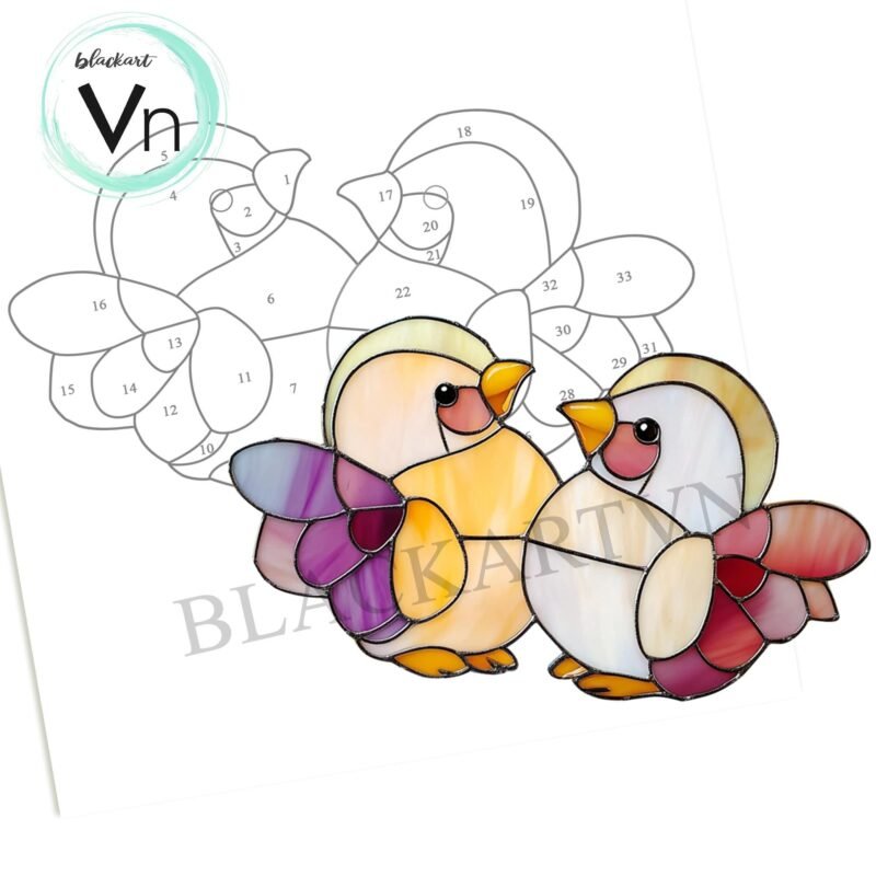 Digital Download  Pattern- two cute chickens T01 Stained Glass Pattern, Modern Suncatcher, Diy Stained Glass| Beginner,sample for newbie