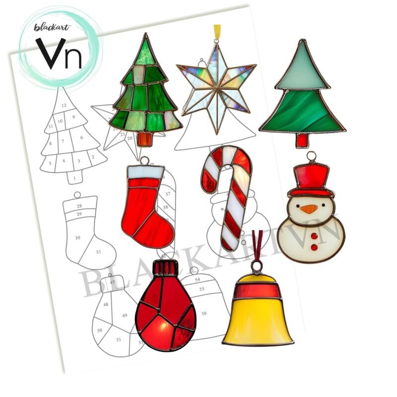 Digital Download A set of minimalist stained glass, Christmas Stained Glass Pattern, Modern Suncatcher, Diy Stained Glass - Image 2