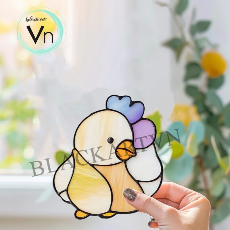 Digital Download  Pattern- two cute chickens T02 Stained Glass Pattern, Modern Suncatcher, Diy Stained Glass| Beginner,sample for newbie - Image 2