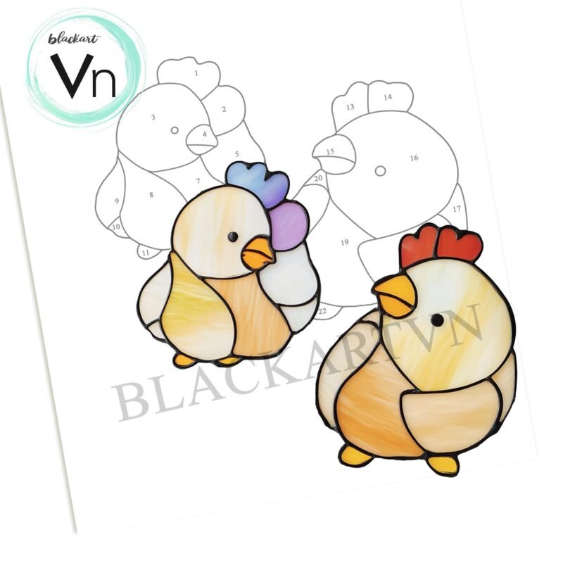Digital Download  Pattern- two cute chickens T02 Stained Glass Pattern, Modern Suncatcher, Diy Stained Glass| Beginner,sample for newbie