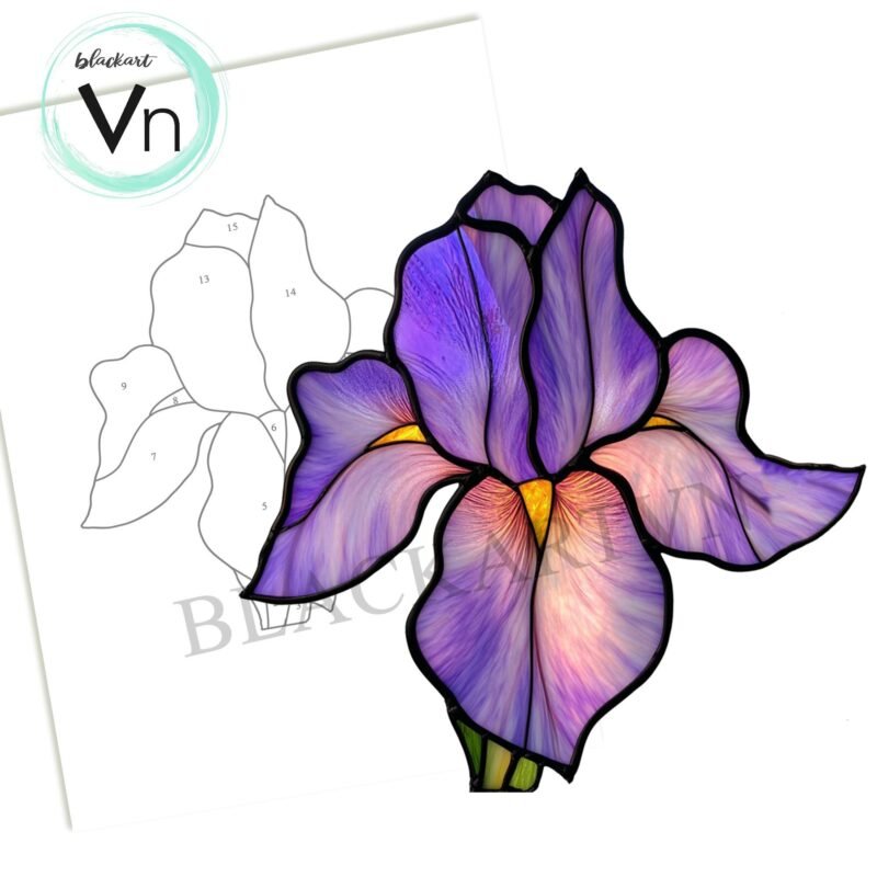 DIGITAL DOWNLOAD pattern Iris Blossom T01 Stained Glass Pattern, Modern Suncatcher, Diy Stained Glass