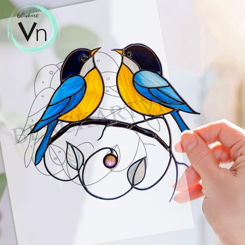 Digital Download  Couple  birds T09  Stained Glass Pattern, Modern Suncatcher, Diy Stained Glass| Beginner - Image 3