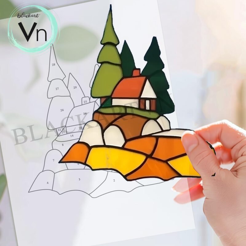 Digital Download Mountain Hill Landscape Image T05,Stained Glass Pattern, Modern Suncatcher, Diy , Stained Glass Windows , Christmas. - Image 3