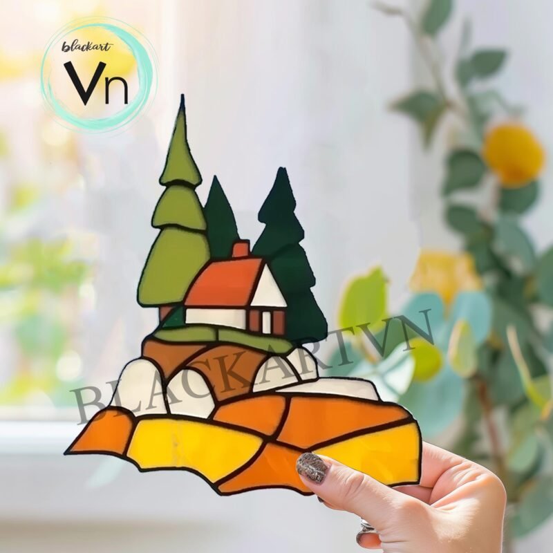 Digital Download Mountain Hill Landscape Image T05,Stained Glass Pattern, Modern Suncatcher, Diy , Stained Glass Windows , Christmas. - Image 2