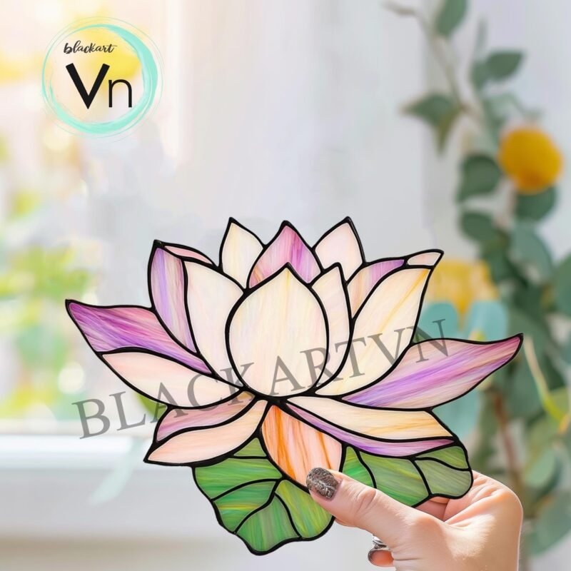 Digital Download Pattern lotus T03 Flower   Stained Glass Pattern, Modern Suncatcher, Diy Stained Glass